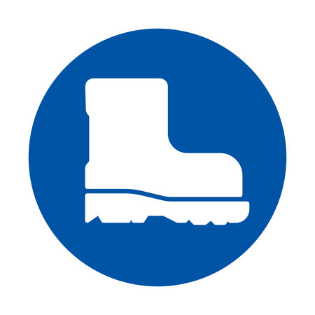 This graphic features a simple white boot icon set against a vibrant blue circle. Ideal for themes of safety, workwear, and outdoor activities.のイラスト素材