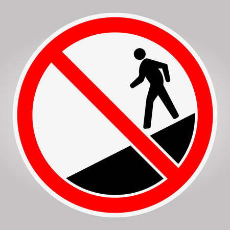 This image features a circular no walking sign with a bold red and black design, highlighting pedestrian restrictions in public areas for safety and compliance.のイラスト素材