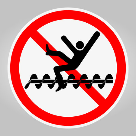 This image features a warning symbol indicating a serious hazard of slipping on barbed wire. The bold design emphasizes the importance of safety and caution in public spaces.のイラスト素材