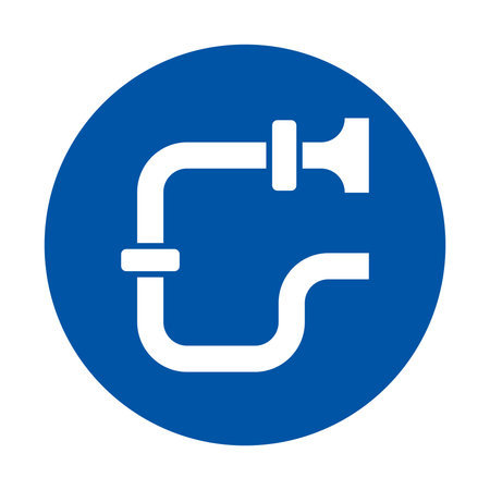 This image features a blue circular icon showcasing a white pipe and faucet symbol, perfect for plumbing services, maintenance, and graphic design needs.のイラスト素材