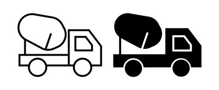 This abstract illustration features two delivery trucks carrying cargo, rendered in black and white. The design captures the essence of transportation in a modern, minimalist style.のイラスト素材