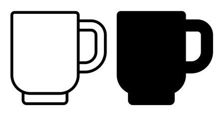 Set of black and white coffee mug icons designed in a minimalist style. Perfect for graphic design projects, branding, and product mockups.のイラスト素材
