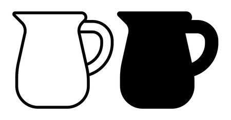 A minimalist design featuring two versions of a milk jug, one outlined and one solid black. Perfect for modern kitchen themes and beverage-related projects.のイラスト素材