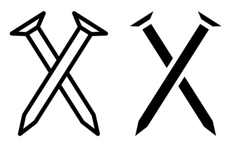 Two crossed nails icons in contrasting styles, perfect for construction or DIY themes. This graphic set captures simplicity and functionality for various projects.のイラスト素材