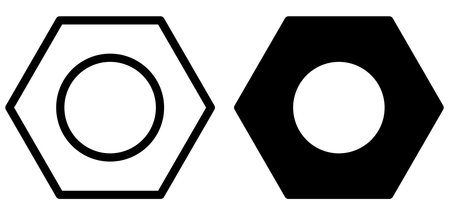 This image features a black and white representation of a hexagonal nut symbol, perfect for industrial, engineering, and construction themes. Ideal for graphic use.のイラスト素材