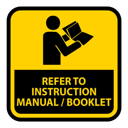 A safety sign that conveys the importance of referring to the instruction manual or booklet for proper usage and compliance with guidelines.のイラスト素材