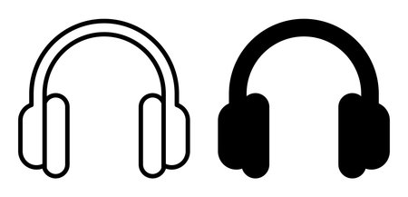 A stylish black and white headphone icon, perfect for representing music, audio, and entertainment in creative projects. Ideal for digital designs.のイラスト素材