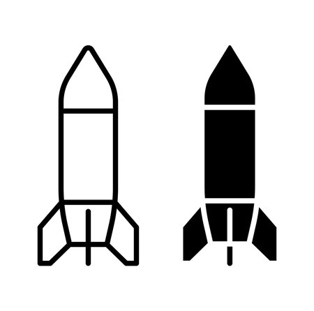 This image features a dual design of rockets, one in outline and the other in solid black. Ideal for themes related to space, technology, and innovation.のイラスト素材