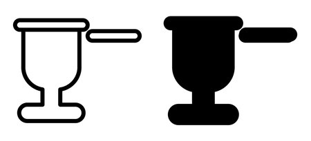 This image features both outline and solid versions of a traditional mortar and pestle, perfect for culinary or medicinal purposes, emphasizing simplicity and design.のイラスト素材