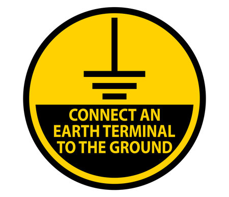 This grounding safety sign emphasizes the importance of connecting an earth terminal to the ground in electrical installations, ensuring safety and compliance.のイラスト素材