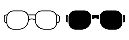 Simple Black and White Outline Glasses Icon with Round Frames and Shape Variationsのイラスト素材