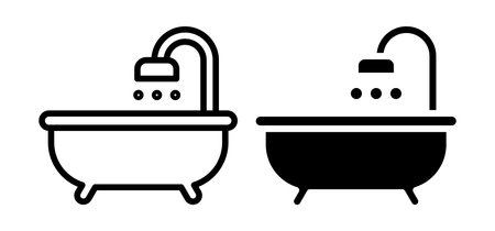 This graphic features a minimalist outline of a bathtub with a shower. It showcases simple design elements in contrasting colors, ideal for modern decor themes.のイラスト素材