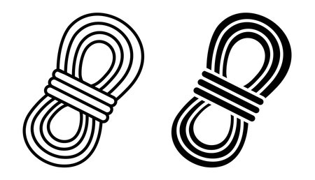 This image features two distinct styles of coiled rope rendered in black and white line art. Ideal for designs related to outdoor adventure, climbing gear, or minimalistic projects.のイラスト素材