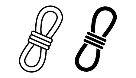 Minimalist black and white illustration of a rope knot design. Ideal for craft projects, outdoor activities, or as a graphic symbol in various creative applications.のイラスト素材