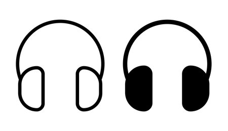This image features a modern black and white headphone icon design, perfect for representing audio and music themes in digital projects or graphic designs.のイラスト素材