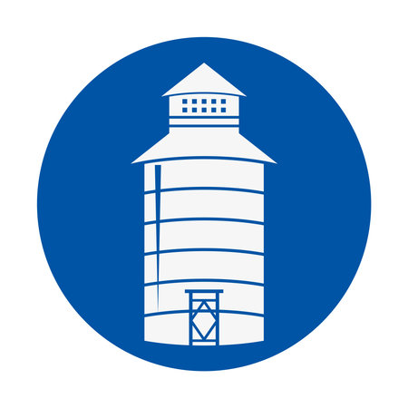 A striking silhouette of a water tower set against a vivid blue circle, highlighting architectural beauty and simplicity. Perfect for designs and branding.のイラスト素材