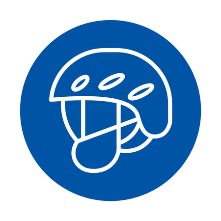 A modern and minimalist illustration of a helmet icon set against a bold blue background. Perfect for sports, safety, and recreational themes.のイラスト素材