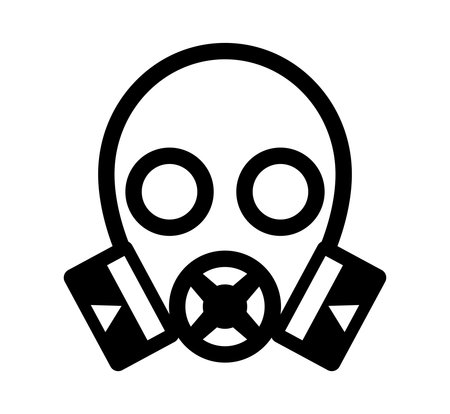 This image features a minimalistic graphic representation of a gas mask icon. Ideal for projects related to safety, health, or environmental awareness.のイラスト素材