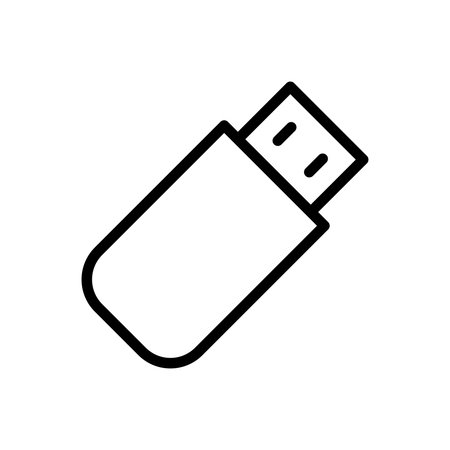 A clean and minimalistic outline illustration of a USB flash drive, representing digital storage...