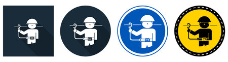 This set features four unique construction worker icons in various colors. Each icon highlights the worker's tools and safety gear, ideal for creative projects.のイラスト素材