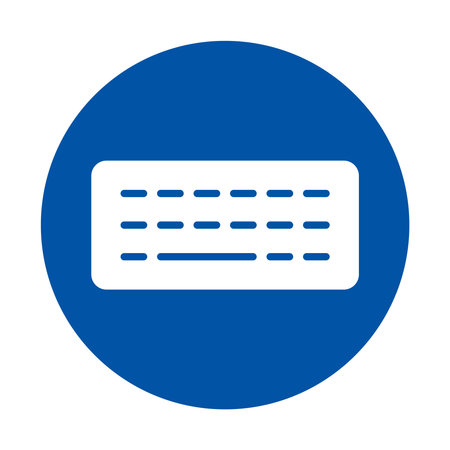 Minimalist blue keyboard icon set against a circular background, suitable for tech-related projects,...