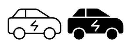 This vector image features an electric car icon set in black and white, representing eco-friendly transportation. Ideal for sustainable design projects.のイラスト素材
