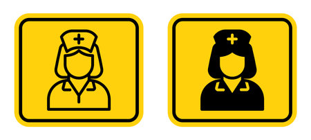 This image features a nurse icon set with outline and solid styles designed for medical graphics applications. Perfect for healthcare themes.のイラスト素材