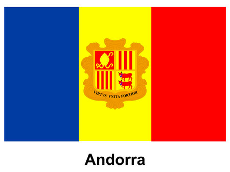 The flag of Andorra features blue, yellow, and red vertical stripes with a distinct coat of arms. It symbolizes national identity and pride in Andorra's rich history.のイラスト素材