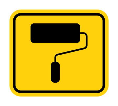 This graphic features a black paint roller icon on a vibrant yellow background, perfect for representing home improvement projects and DIY tasks.のイラスト素材