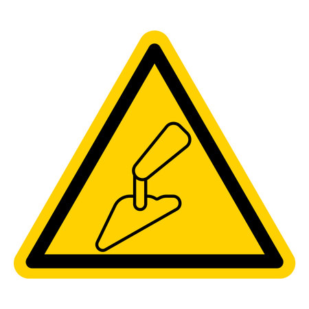 This image features a caution construction sign with a trowel icon set against a bright yellow background. It symbolizes safety and awareness in construction areas.のイラスト素材