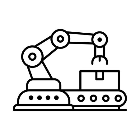 A detailed illustration of an industrial robotic arm working with a conveyor belt, showcasing...