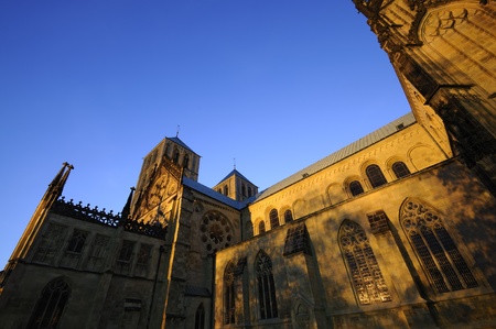 Night shot of the famous St. Paulus Cathedral in Muenster, Germany.の写真素材