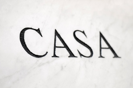 Casa sign on a wall carved into marble in Mdina, Malta. の写真素材