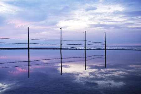 A beach photographed during a beautiful sunset, north sea region, Wangerooge, Germany の写真素材