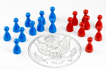 Game figures with Great Seal symbolizing the major political parties in the United States 