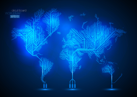 World map connected by Circuit board lines. World map connected by Circuit board lines.
