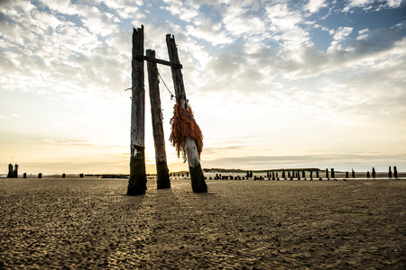 Remnants of an old pier on the East Pier eastside of the Iceland Wangerooge, Germanyの写真素材