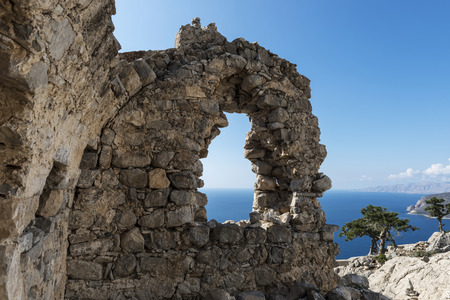 The Venetian Castle at Monolithos built in 1480 by the Knights of Saint John, Rhodes Greece Europeの写真素材