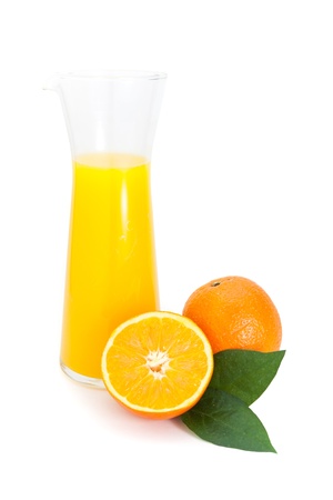 orange juice and fruit isolated on white backgroundの写真素材