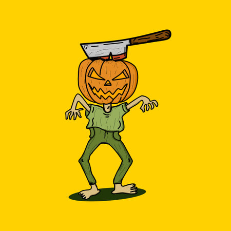 halloween zombie, pumpkin head zombie, orange pumpkin, halloween pumpkin. halloween day. flat designのイラスト素材