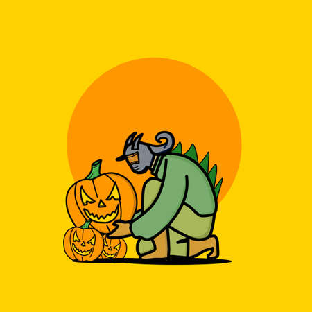 halloween zombie, pumpkin head zombie, orange pumpkin, halloween pumpkin. halloween day. flat designのイラスト素材
