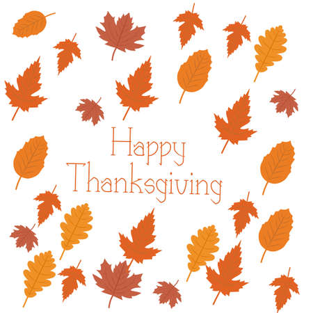 Thanksgiving dinner celebration, traditional with Happy Thanksgiving text. Thanksgiving. Pumpkin and dried leavesのイラスト素材