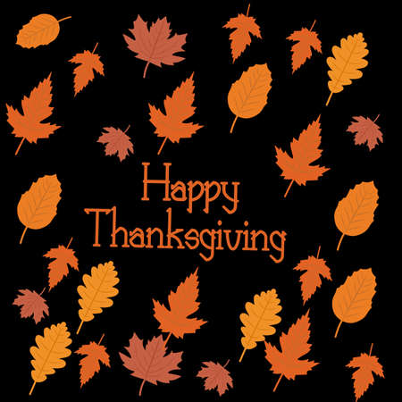 Thanksgiving dinner celebration, traditional with Happy Thanksgiving text. Thanksgiving. Pumpkin and dried leavesのイラスト素材