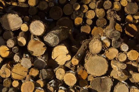 Axe chopping woods, pieces of woods ready for winter home cabin fire