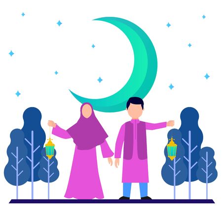 vector of Muslim flat design. Eid Mubarak Momentのイラスト素材