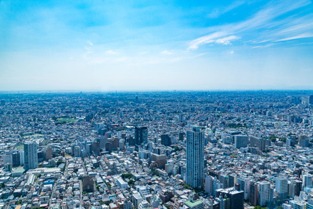TOKYO, JAPAN-JUNE 18, 2016: Aerial view of the Japanese capital city seen from the Metropolitan Government Building (Tokyo City Hall)のeditorial素材