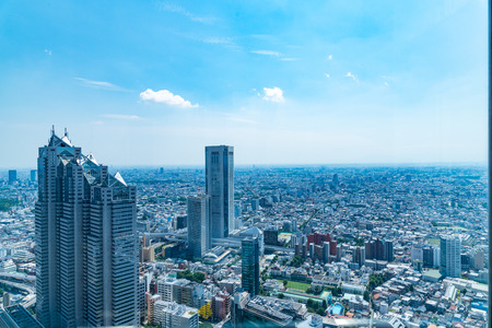 TOKYO, JAPAN-JUNE 18, 2016: Aerial view of the Japanese capital city seen from the Metropolitan Government Building (Tokyo City Hall)のeditorial素材