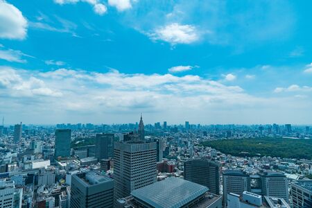 TOKYO, JAPAN-JULY 18, 2016: Aerial view of the Japanese capital city seen from the Metropolitan Government Building (Tokyo City Hall)のeditorial素材