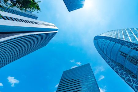 High-rise buildings and blue sky-Shinjuku, Tokyo, Japanの写真素材