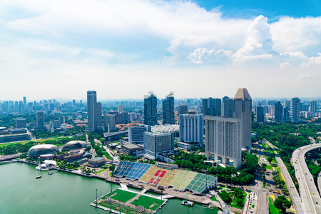 Singapore Skyline at Marina Bay from Aerial Viewのeditorial素材